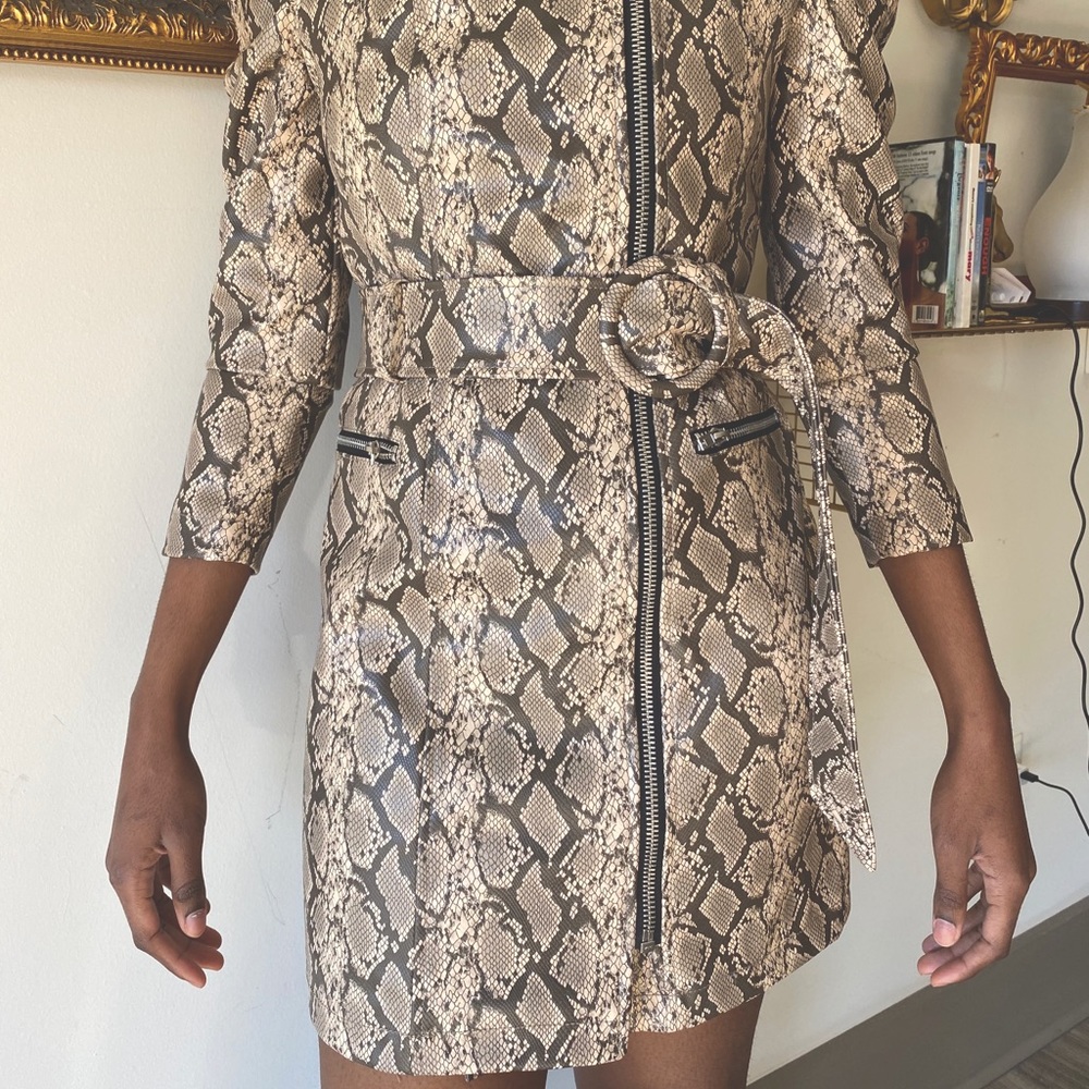 Snakeskin Leather Off the Shoulder Dress